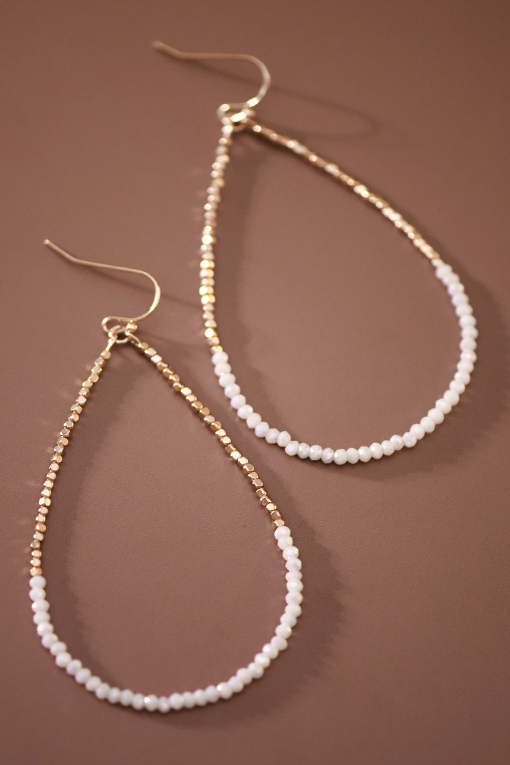 18k Non-Tarnish Beaded Wire Teardrop  Earrings-Iridescent White