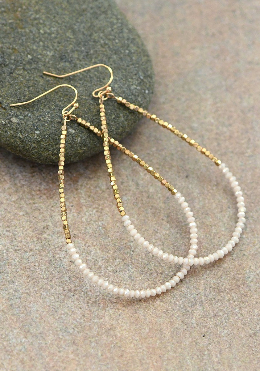 18k Non-Tarnish Beaded Wire Teardrop  Earrings-Iridescent White