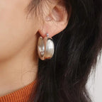 18K Non-Tarnish Classic U Hoop Earrings-Silver