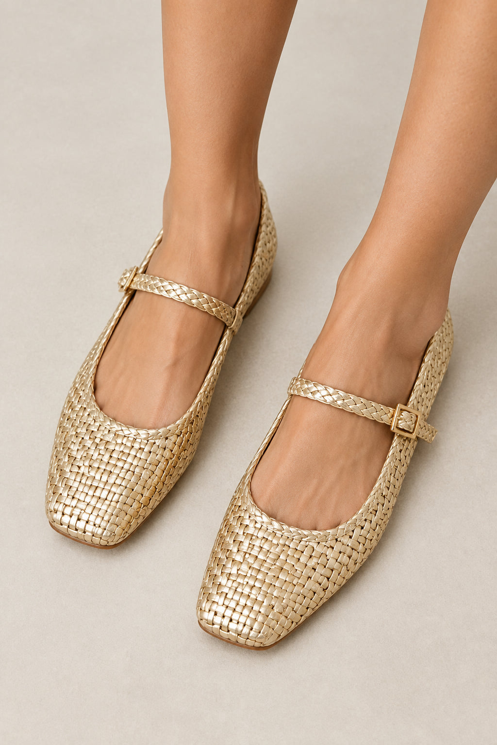 Fabesian Ballet Flats with Strap-Gold Woven