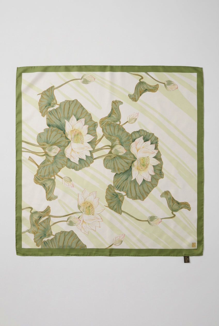 Lotus Flower Bandana Scarf-Light Green Silky