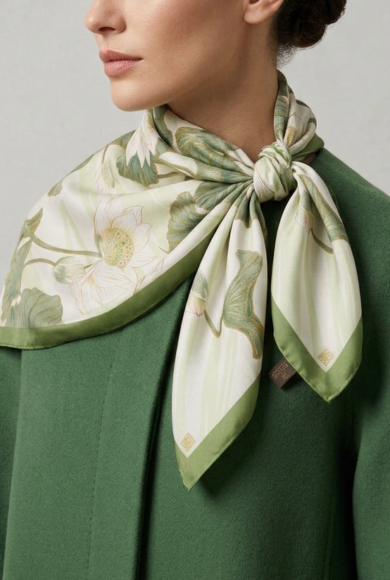 Lotus Flower Bandana Scarf-Light Green Silky