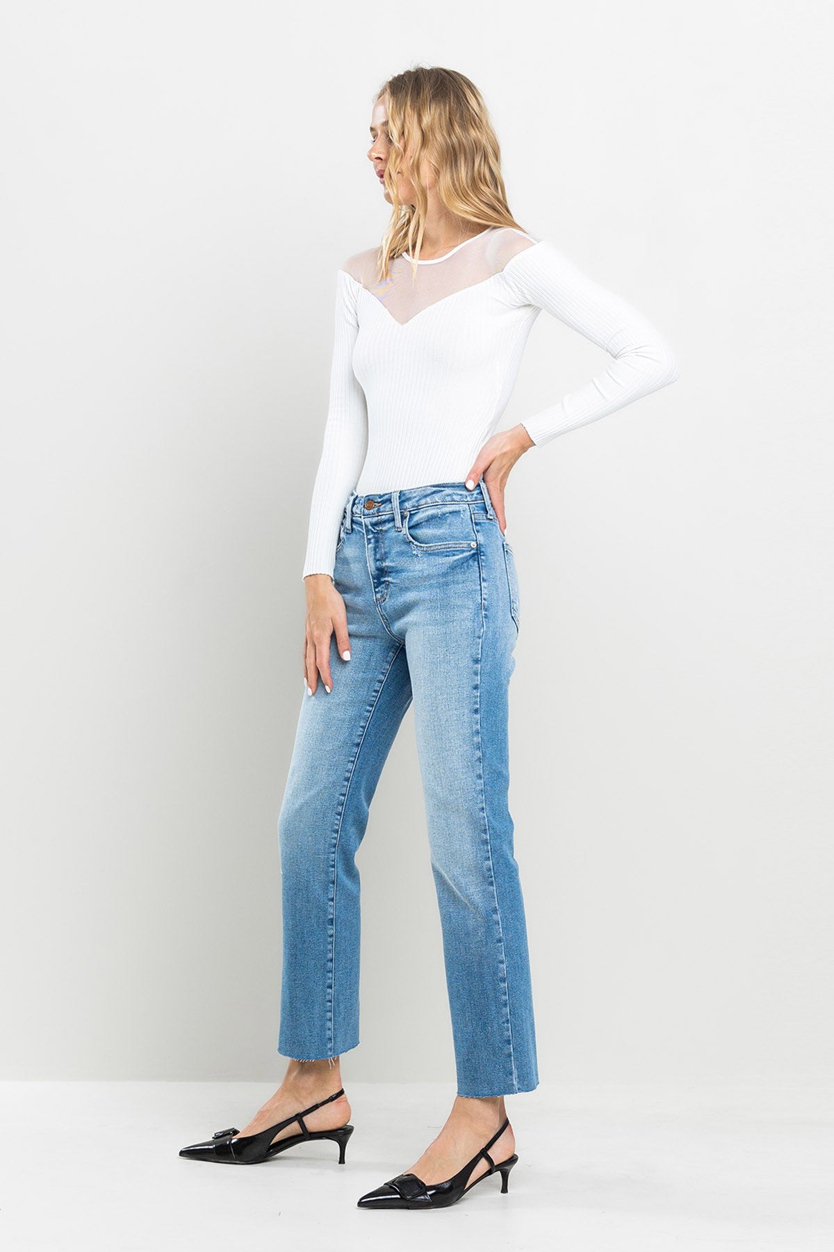 High Rise Ultra Stretch Straight Denim-Medium Light