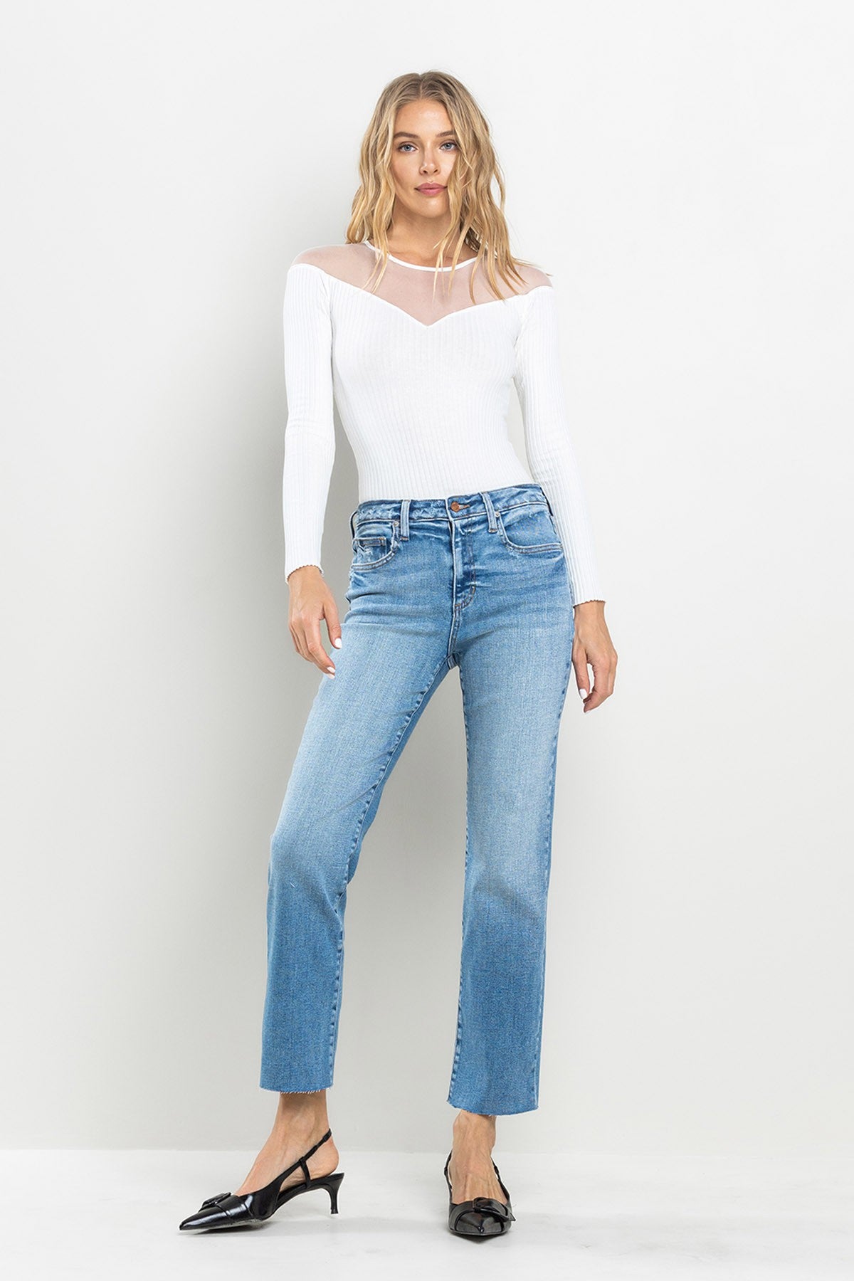 High Rise Ultra Stretch Straight Denim-Medium Light