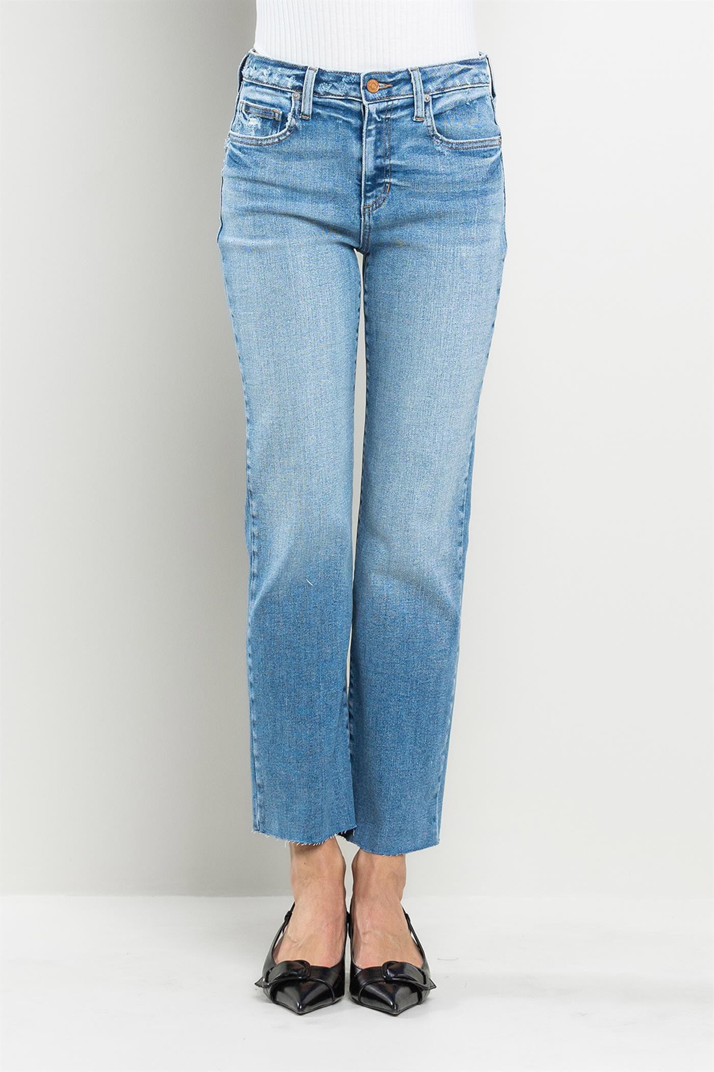 High Rise Ultra Stretch Straight Denim-Medium Light