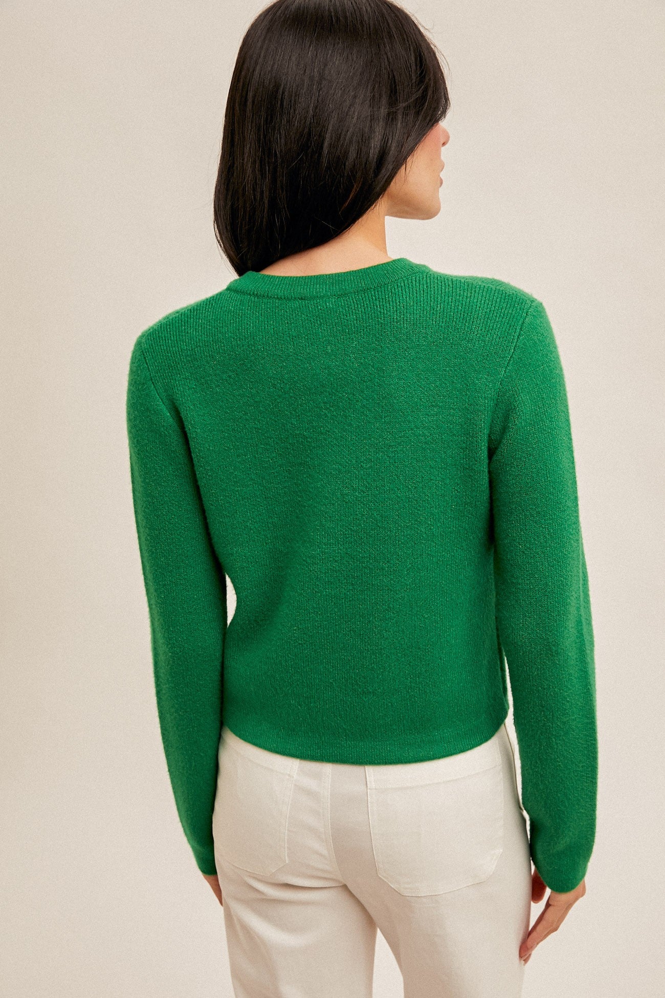 Button Front Crop Sweater-Kelly Green