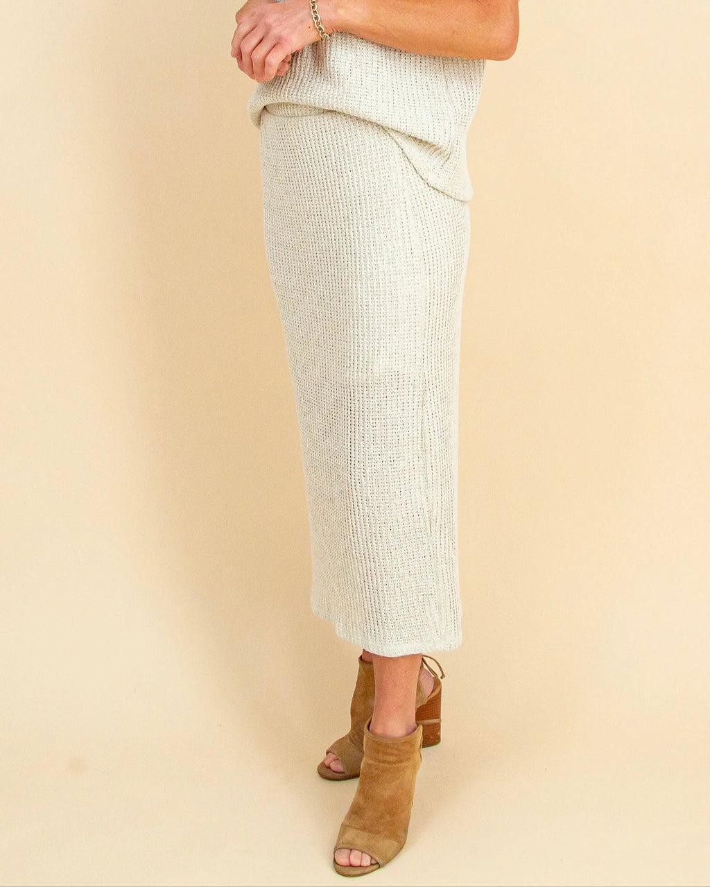 Irene Textured Knit Midi Skirt-Natural Knit