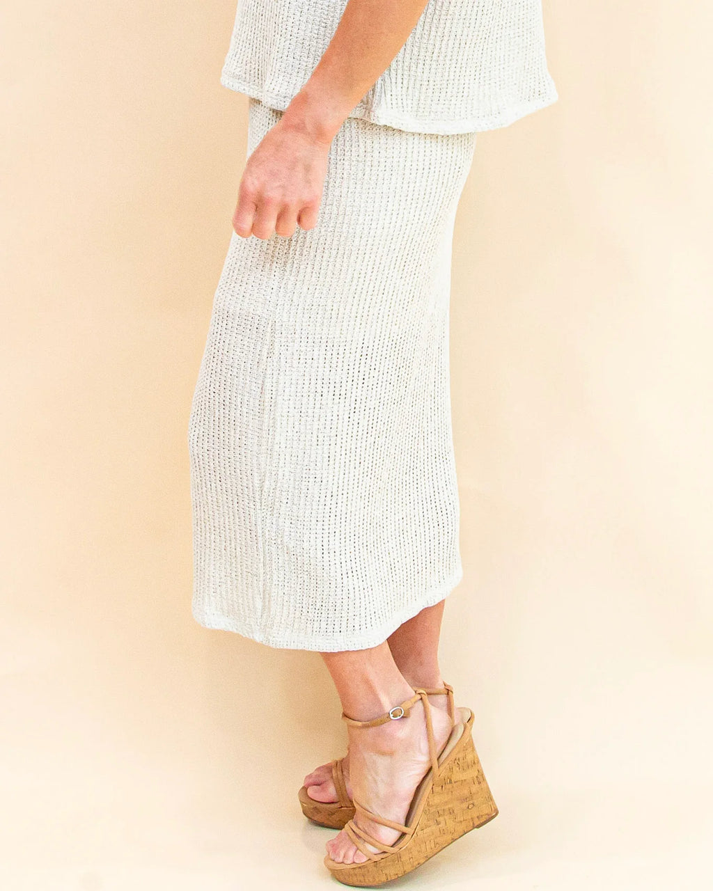 Irene Textured Knit Midi Skirt-Natural Knit