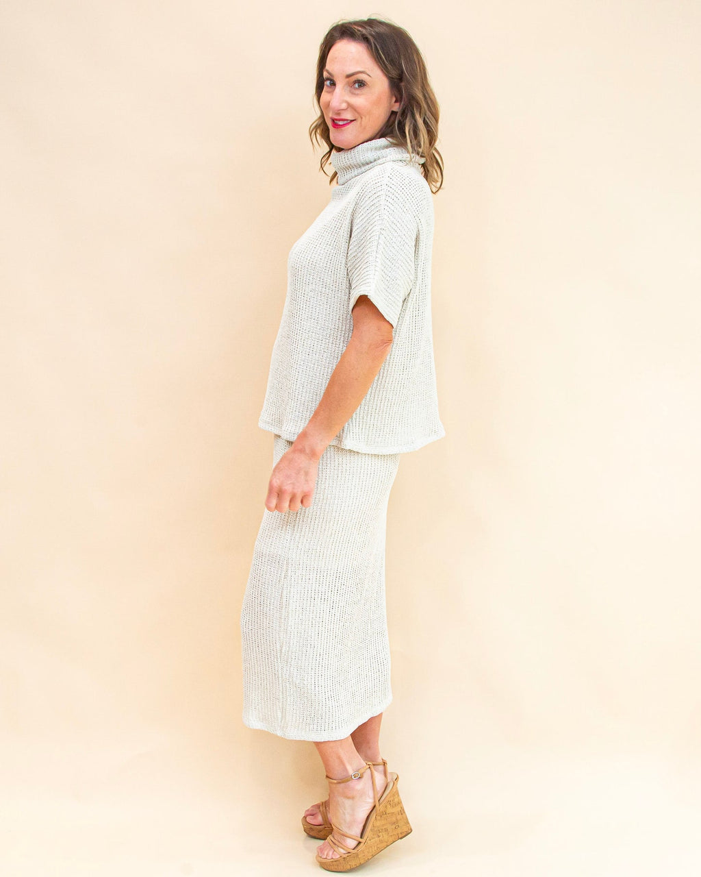 Irene Textured Knit Midi Skirt-Natural Knit