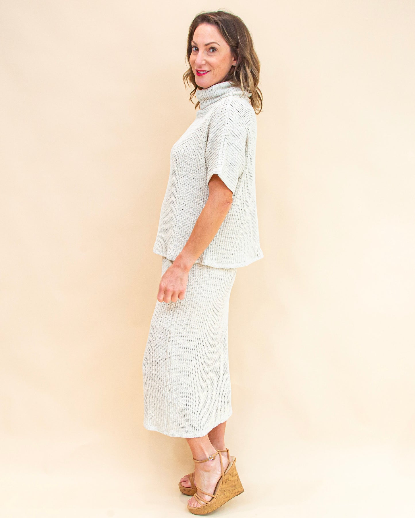 Irene Textured Knit Midi Skirt-Natural Knit