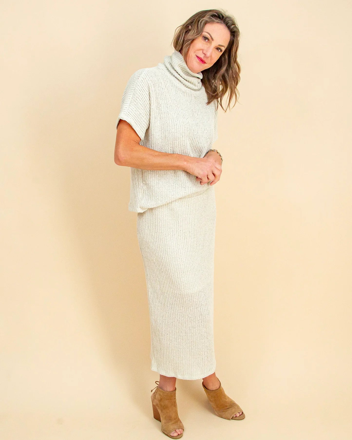 Irene Textured Knit Midi Skirt-Natural Knit