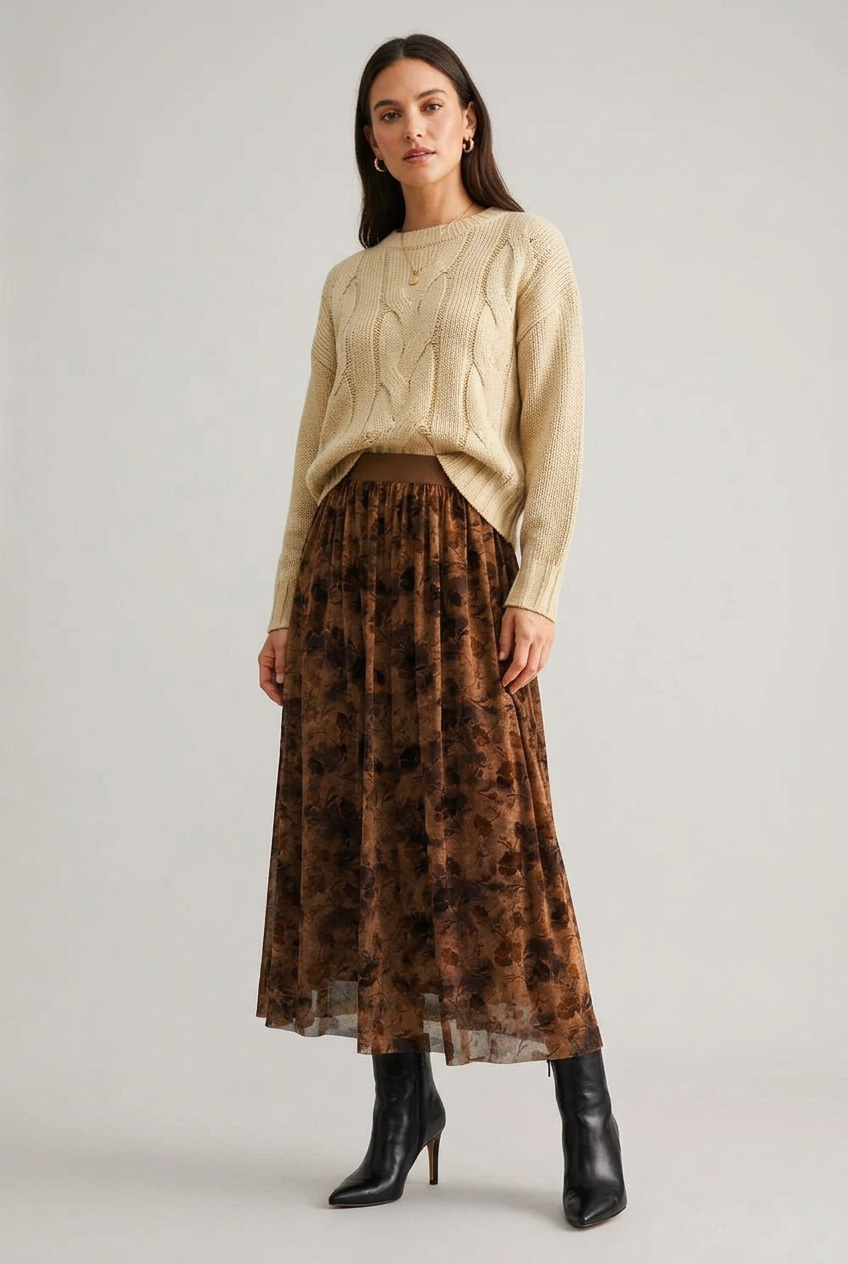 Irene Floral Maxi Skirt-Mocha Flowy