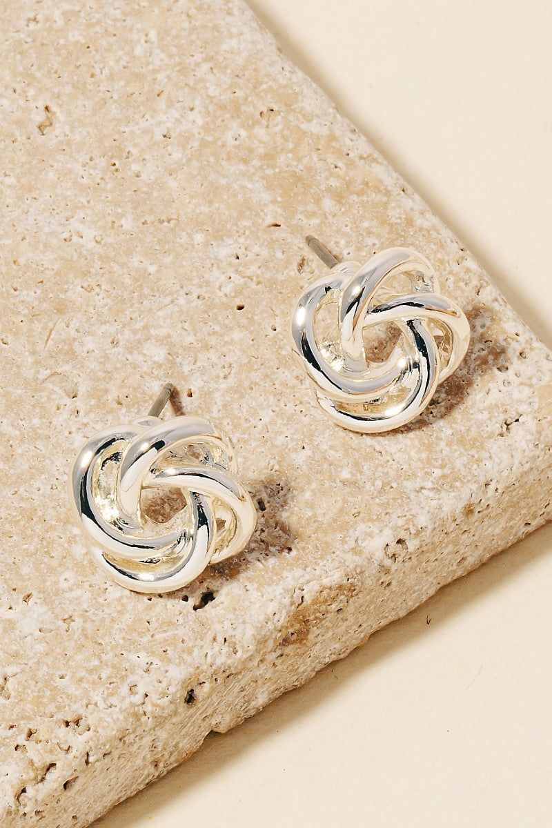 Knot Stud Earrings-Silver