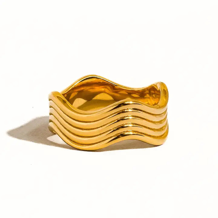 18K Non-Tarnish Wavy Ring-Gold