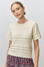 Crochet Knit Short Sleeve Top-Ivory