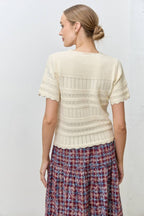 Crochet Knit Short Sleeve Top-Ivory