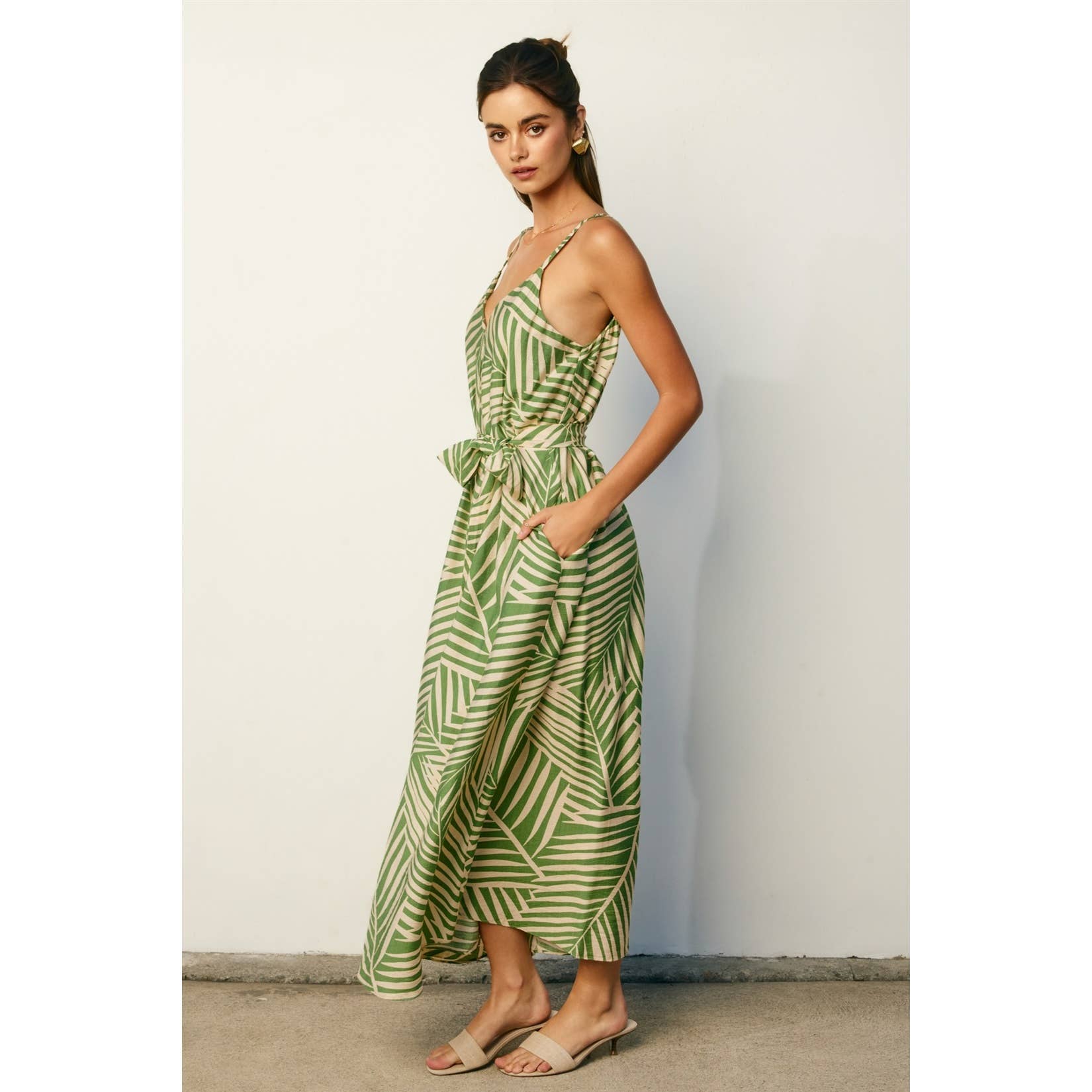 green and cream dress Tropical Spaghetti Strap Maxi Dress-Sage Cream Flowy | Women's Dresses