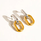 18K Non-Tarnish Double Chain Link Earrings-Gold Silver