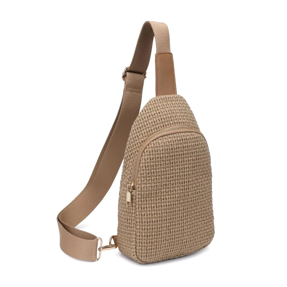 Woven Design Sling Backpack-Natural