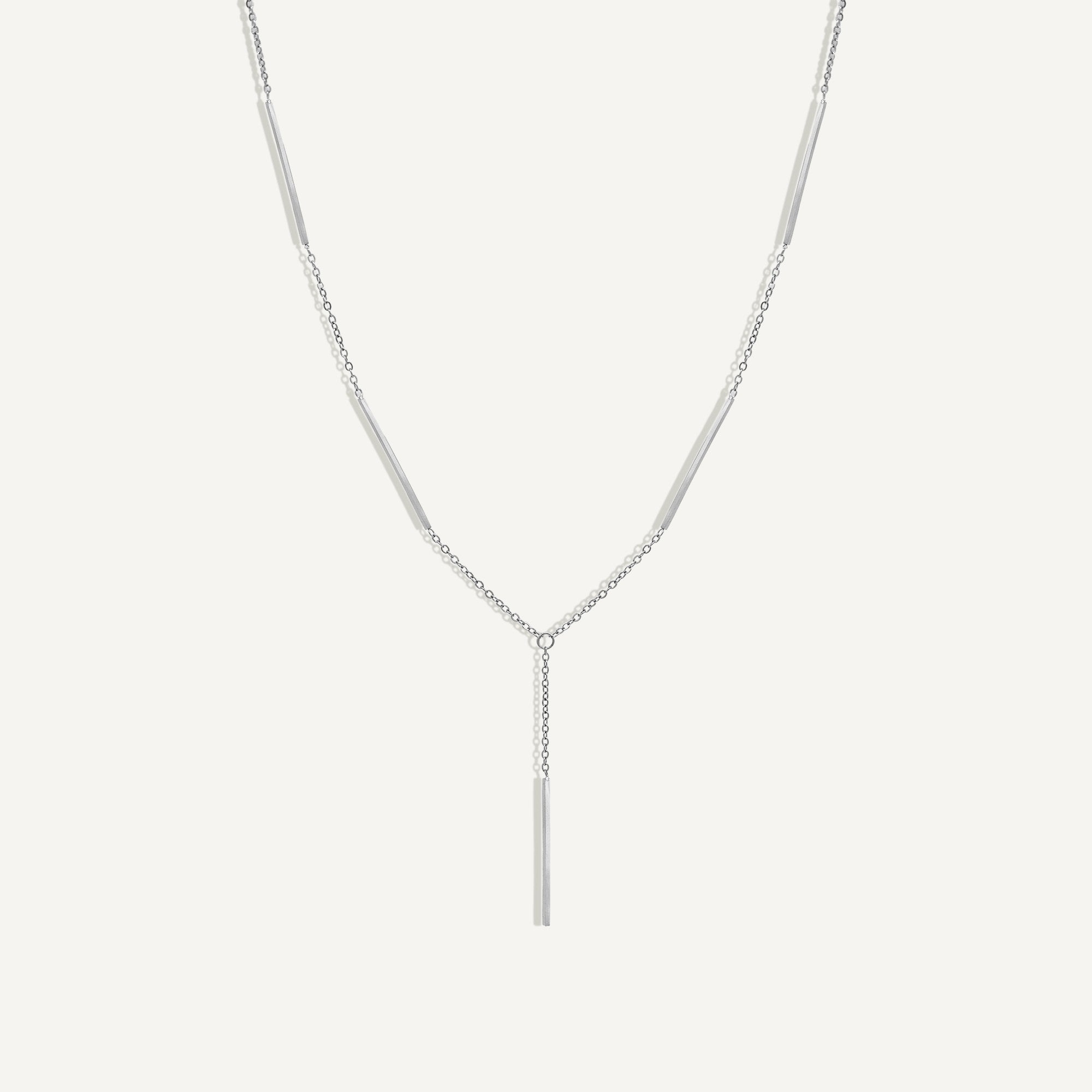Sterling Silver Non-Tarnish Bar Drop Lariat Necklace