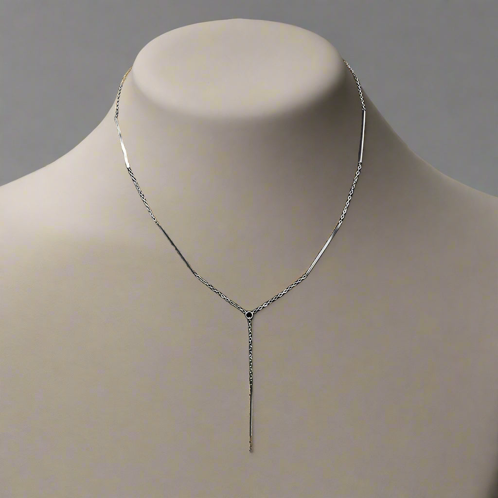 Sterling Silver Non-Tarnish Bar Drop Lariat Necklace