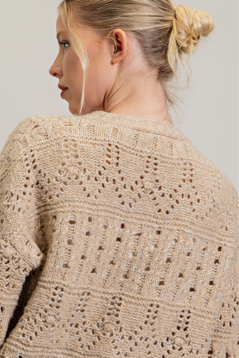 Open Front Crochet Cardigan-Oatmeal