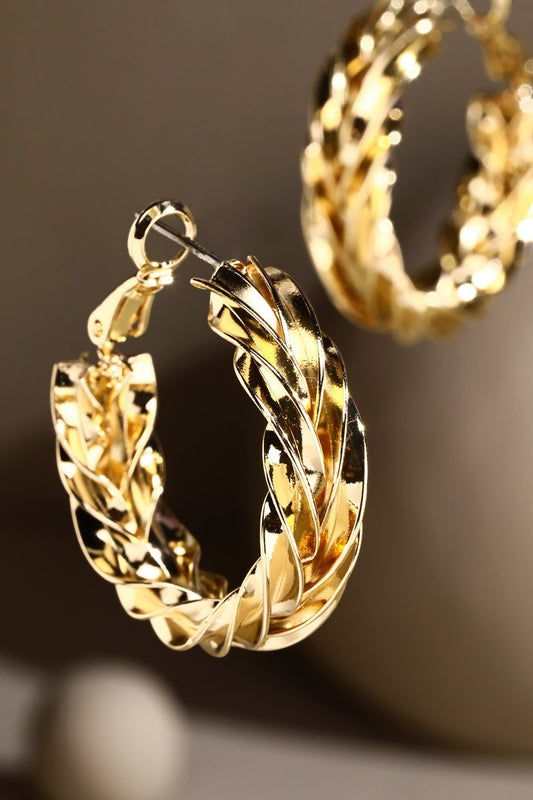 Twisted Hoop Earrings-Gold