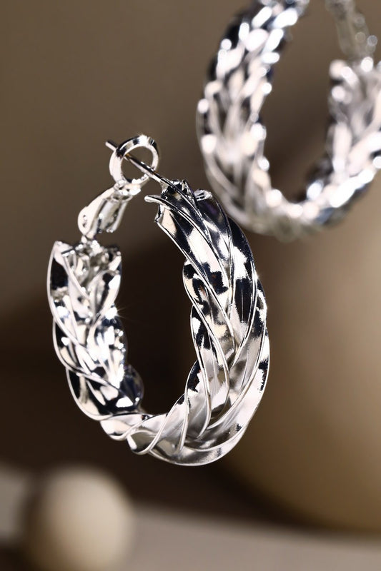 Twisted Hoop Earrings-Silver