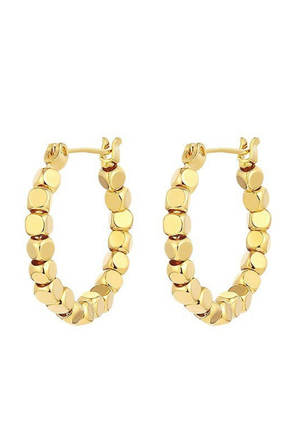 18k Non-Tarnish Square Beaded Hoop Earrings
