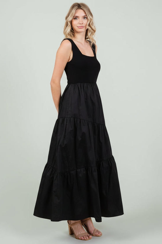 Asymmetrical Skirt Tank Maxi Dress-Black Mixed Media | Women's Dresses - Erma Jean Small Asymmetrical Skirt Tank Maxi Dress-Black Mixed Media | Women's Dresses - Erma Jean Small