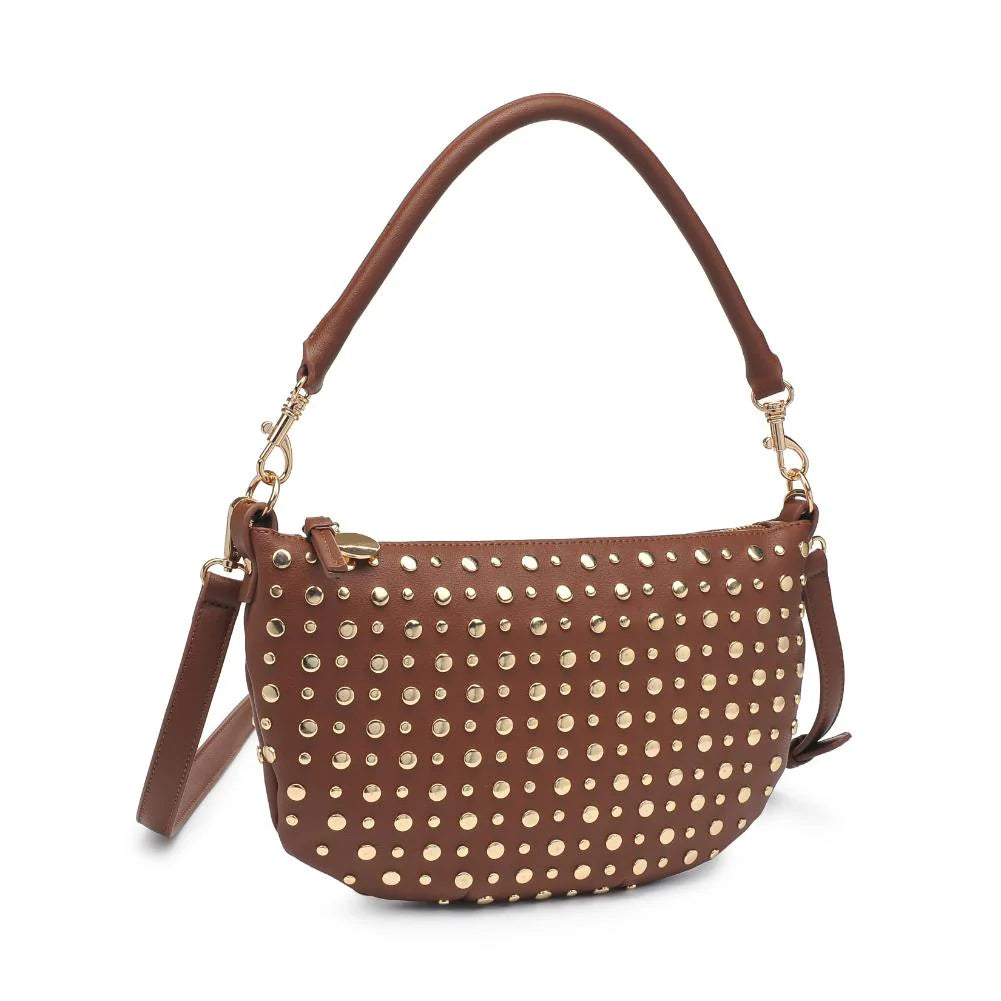 Vegan Leather Studded Handbag-Chocolate