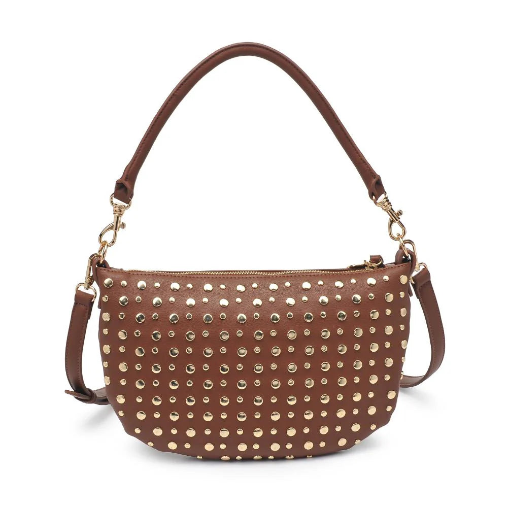 Vegan Leather Studded Handbag-Chocolate