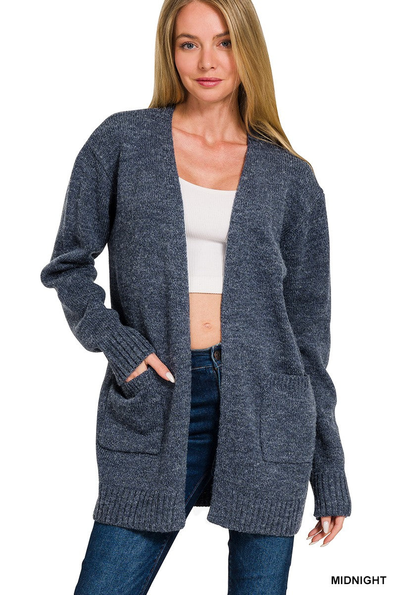 Long Sleeve Sweater Cardigan-Heather Midnight