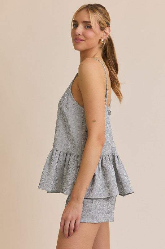 High Waist Striped Shorts-Navy White