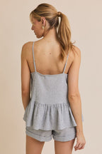 Julia Spaghetti Strap Ruffle Hem Striped Top-Navy White