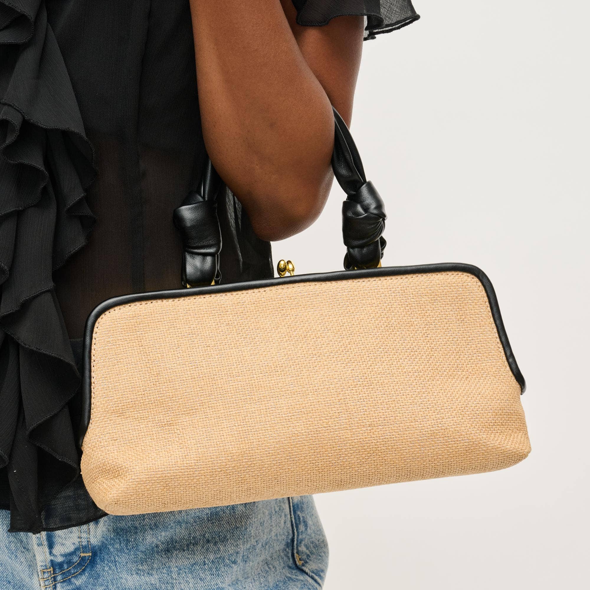 Woven Clutch-Natural Black