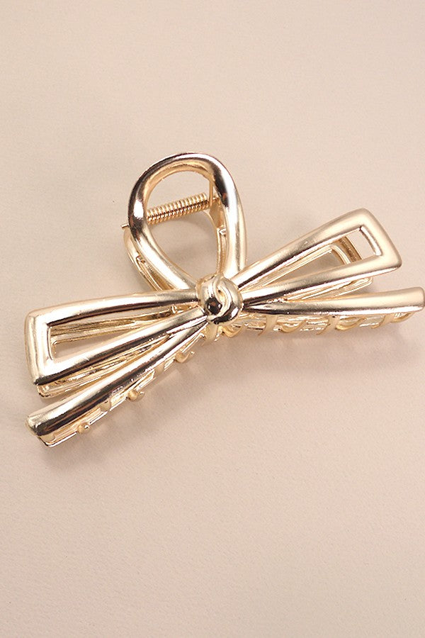 Jumbo Bow Ribbon Hair Claw-Gold