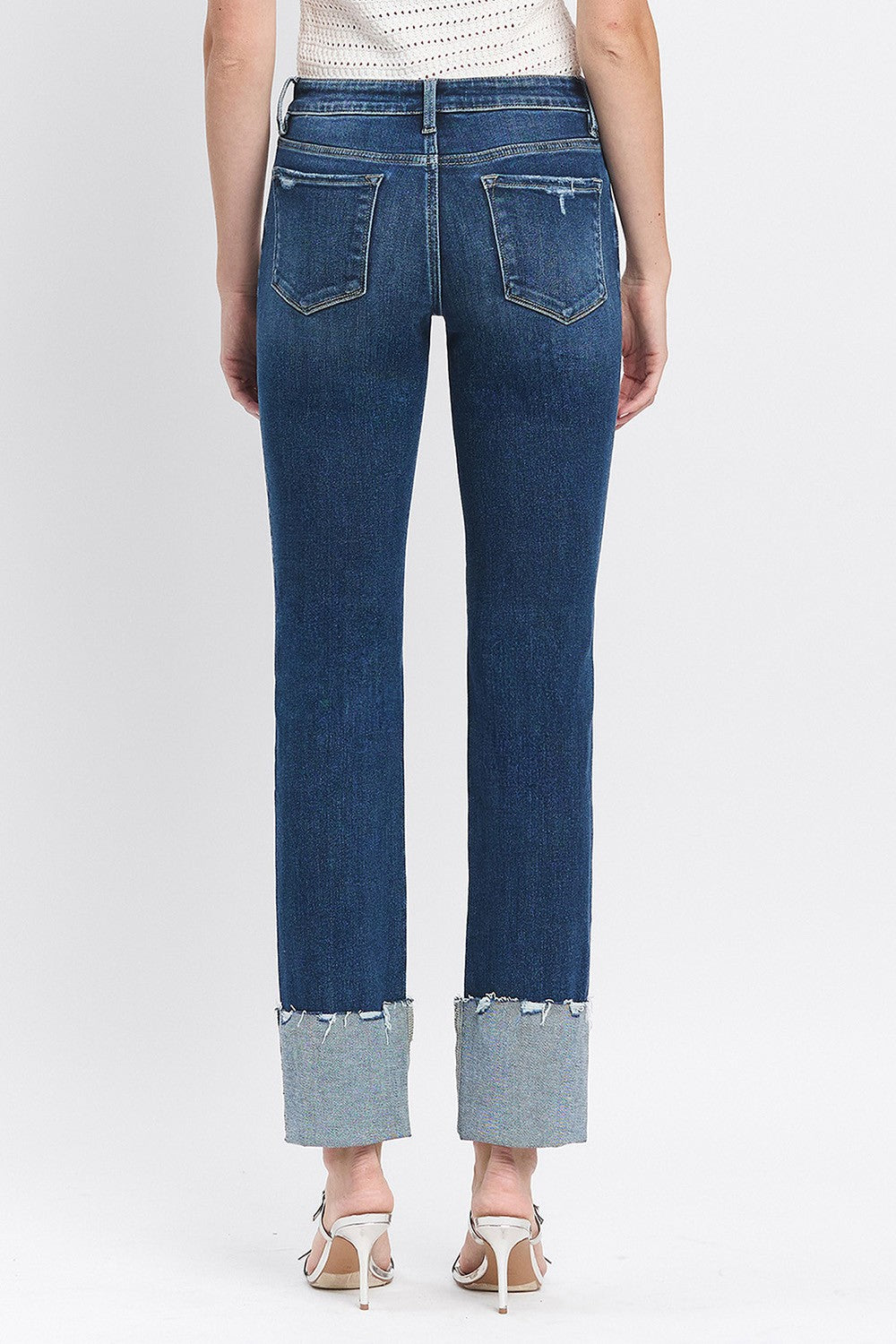 Mid Rise Straight Cuff Denim-Dark