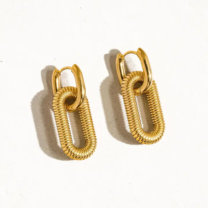 18K Non-Tarnish Double Chain Hoop Earrings-Gold