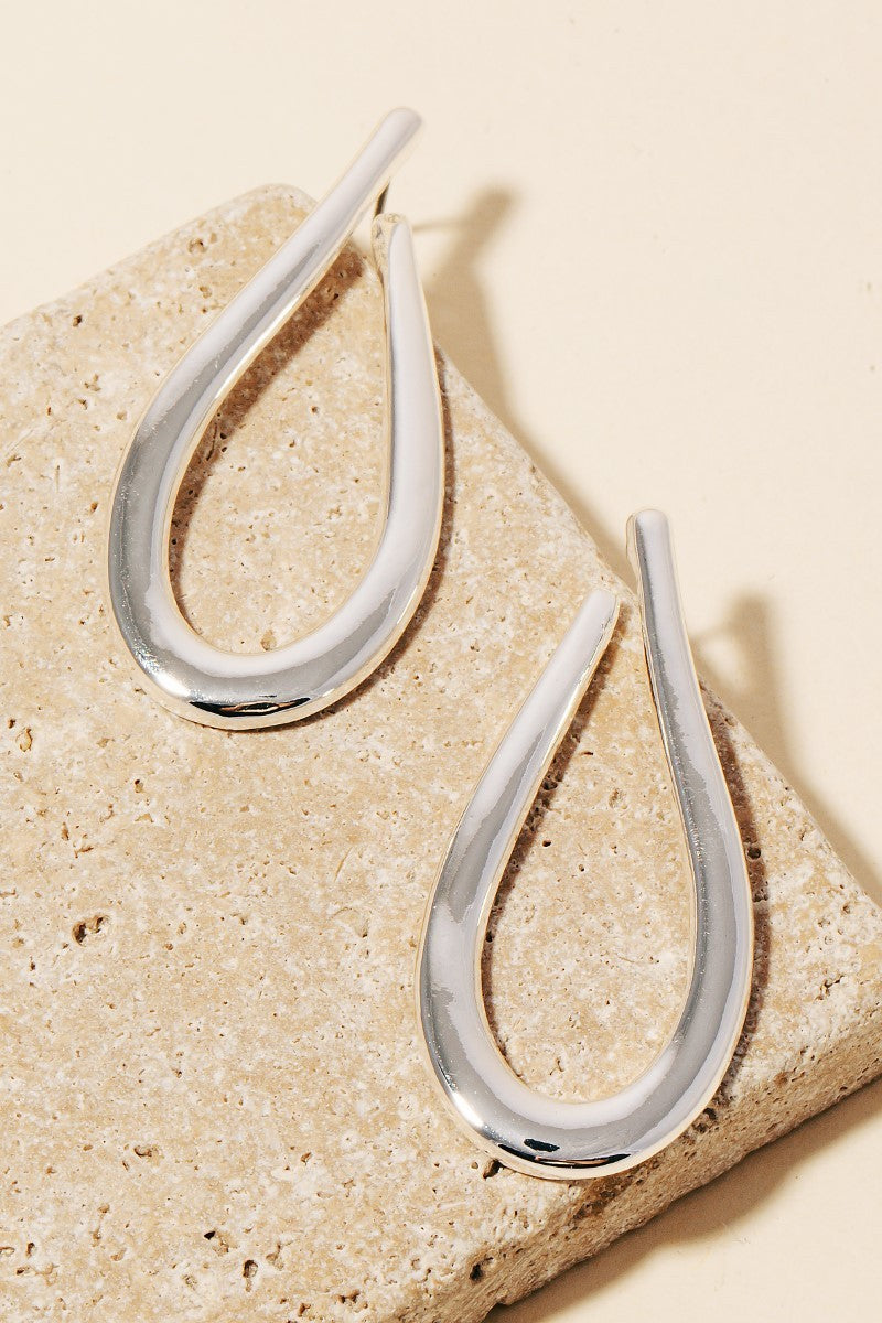 Kali Oval Drop Stud Earrings-Silver