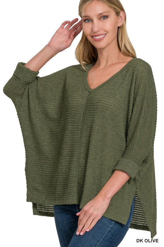 V-Neck Jacquard Top-Dark Olive