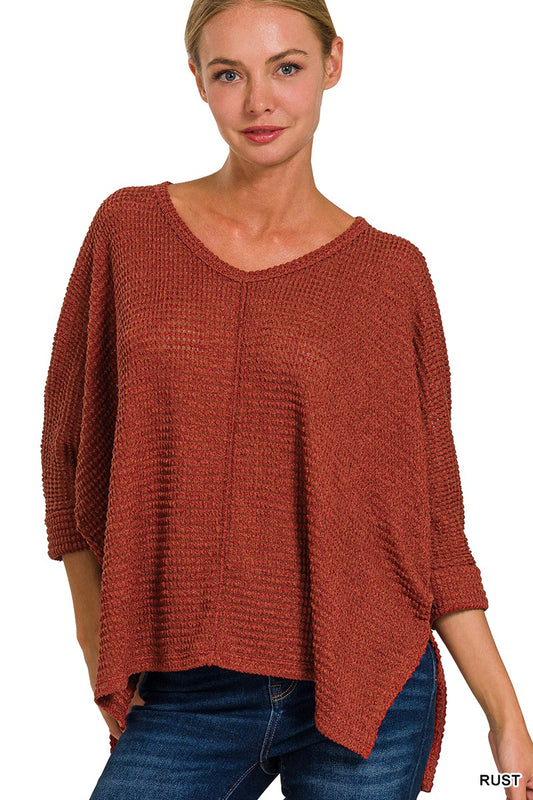 V-Neck Jacquard Top-Rust