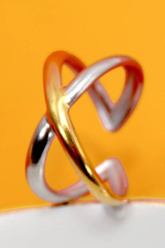 18K Non-Tarnish Two Tone X Design Ring