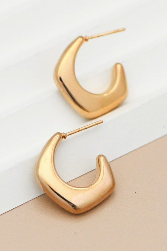 Geometric Puffy Hoop Earrings-Gold