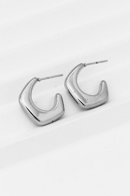 Geometric Puffy Hoop Earrings-Silver