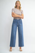 Patch Pocket Straight Wide Leg Denim-Medium