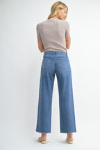 Patch Pocket Straight Wide Leg Denim-Medium