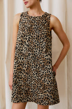 Sleeveless Animal Print Dress-Black Brown