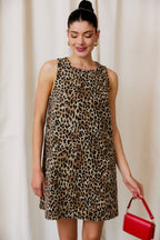 Sleeveless Animal Print Dress-Black Brown