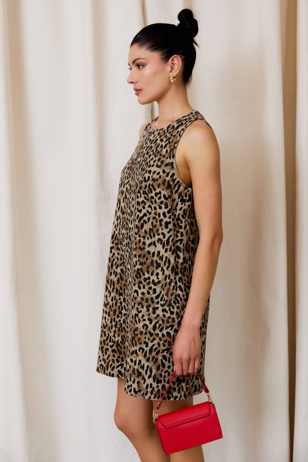 Sleeveless Animal Print Dress-Black Brown